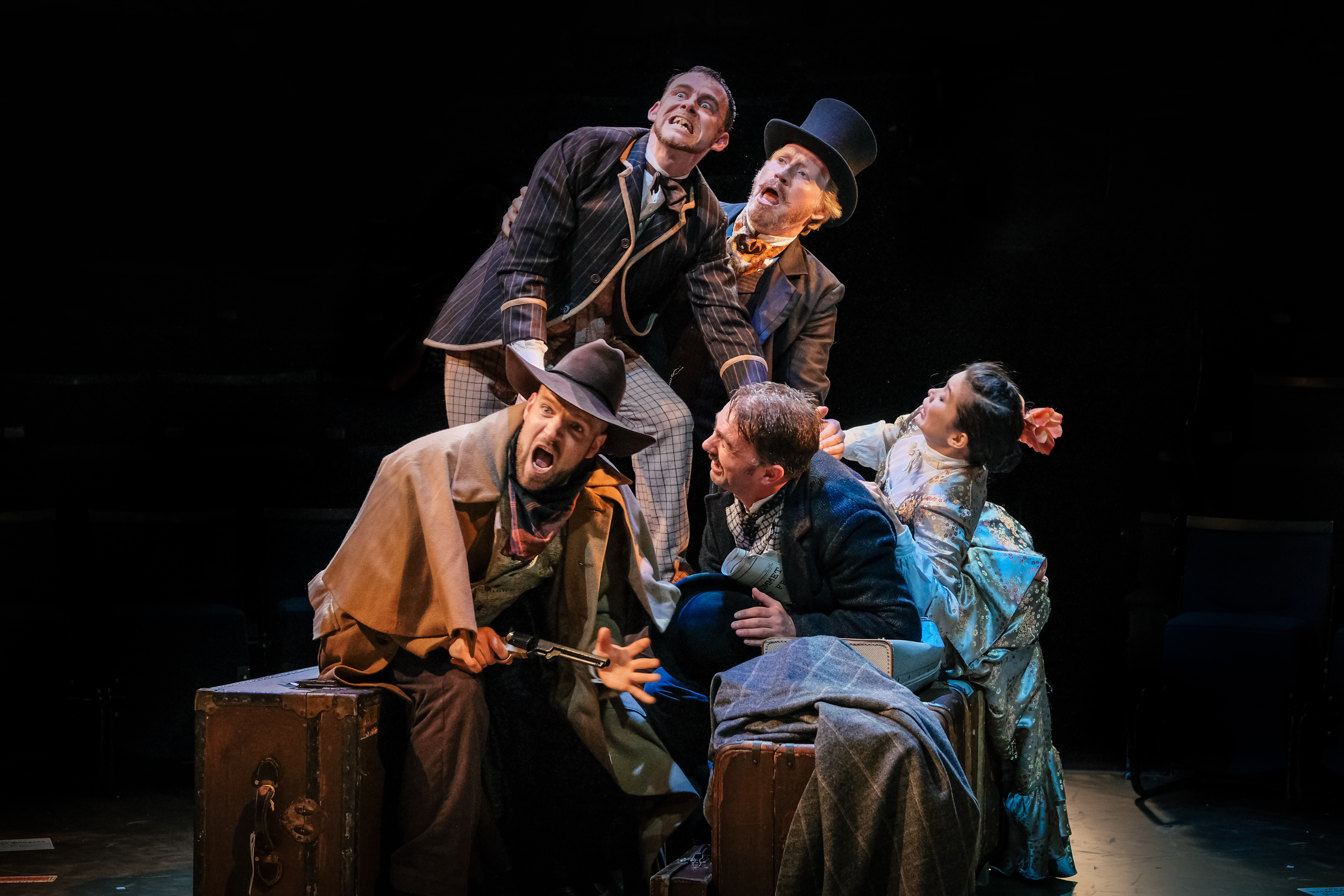 Matthew Ganley (Colonel Proctor), Michael Hugo (Passpartout), Andrew Pollard (Phileas Fogg), Dennis Herdman (Inspector Fix) & Kirsten Foster (Miss Aouda)