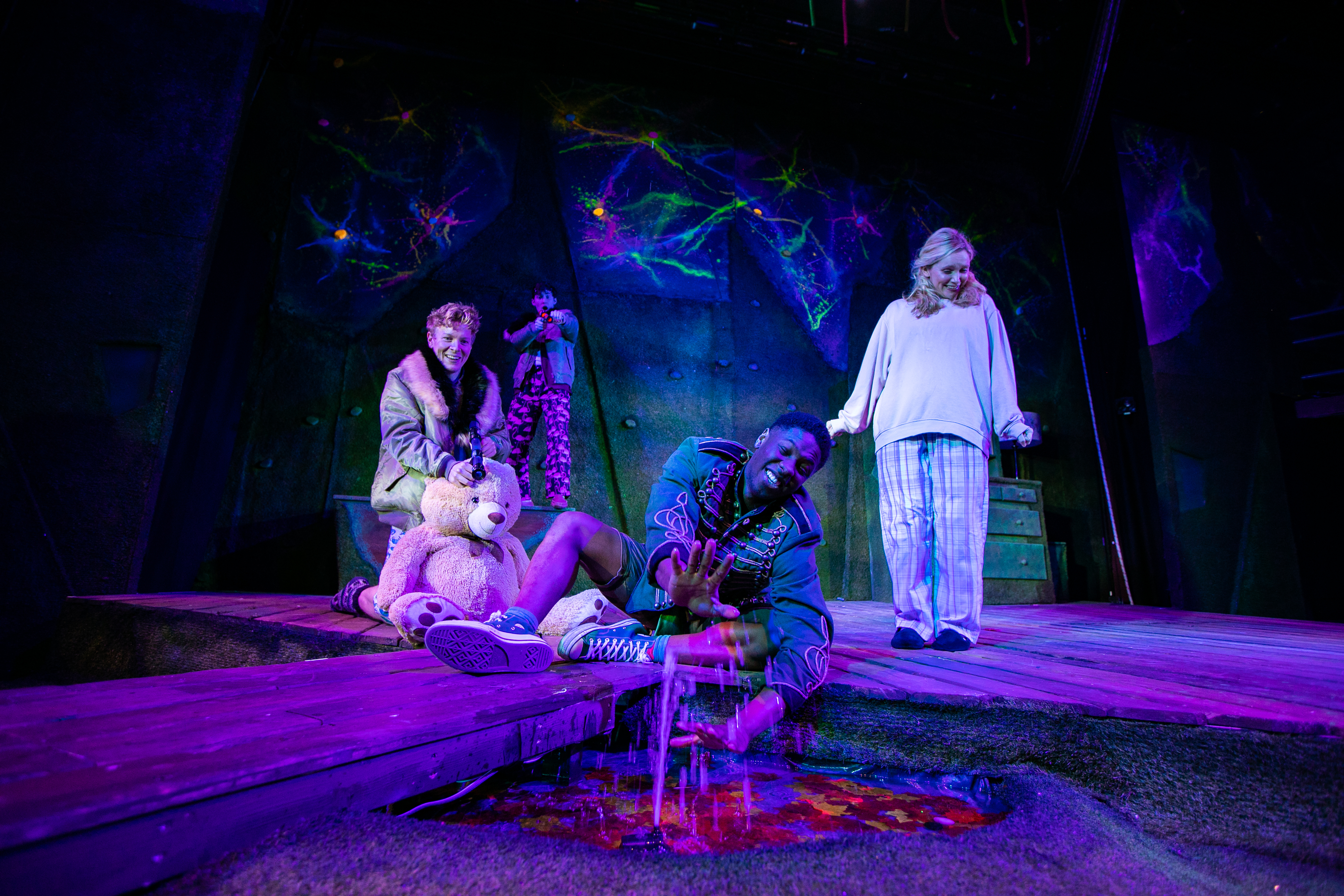 Adam Buchanan (Michael), Nickcolia King-N'Da (Peter Pan) and Rosemary Boyle (Wendy) in Peter Pan at Park Theatre. Photo credit - Chris Gardner (1)