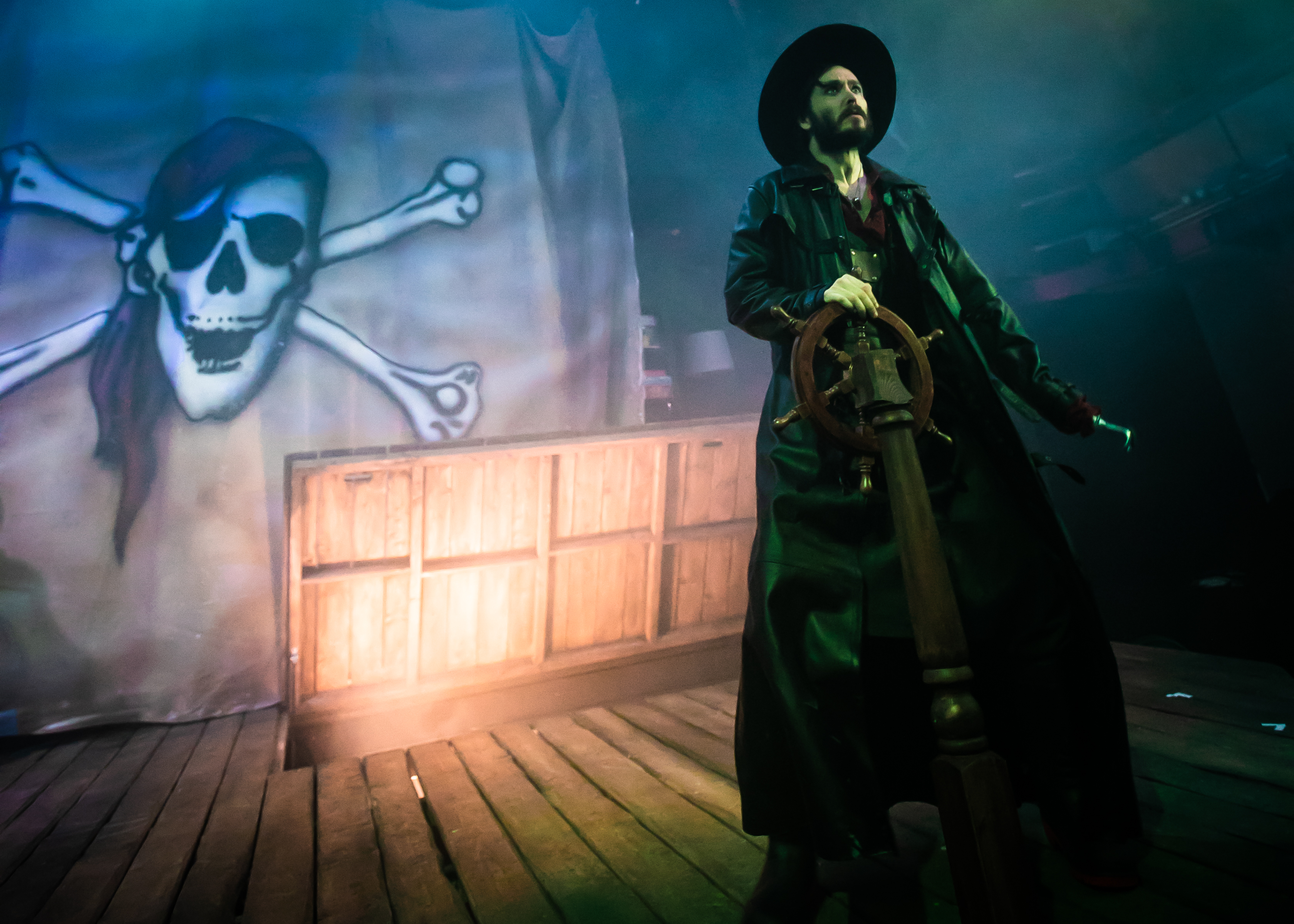 Alexander Vlahos (Hook) in Peter Pan at Park Theatre. Photo by Chris Gardner